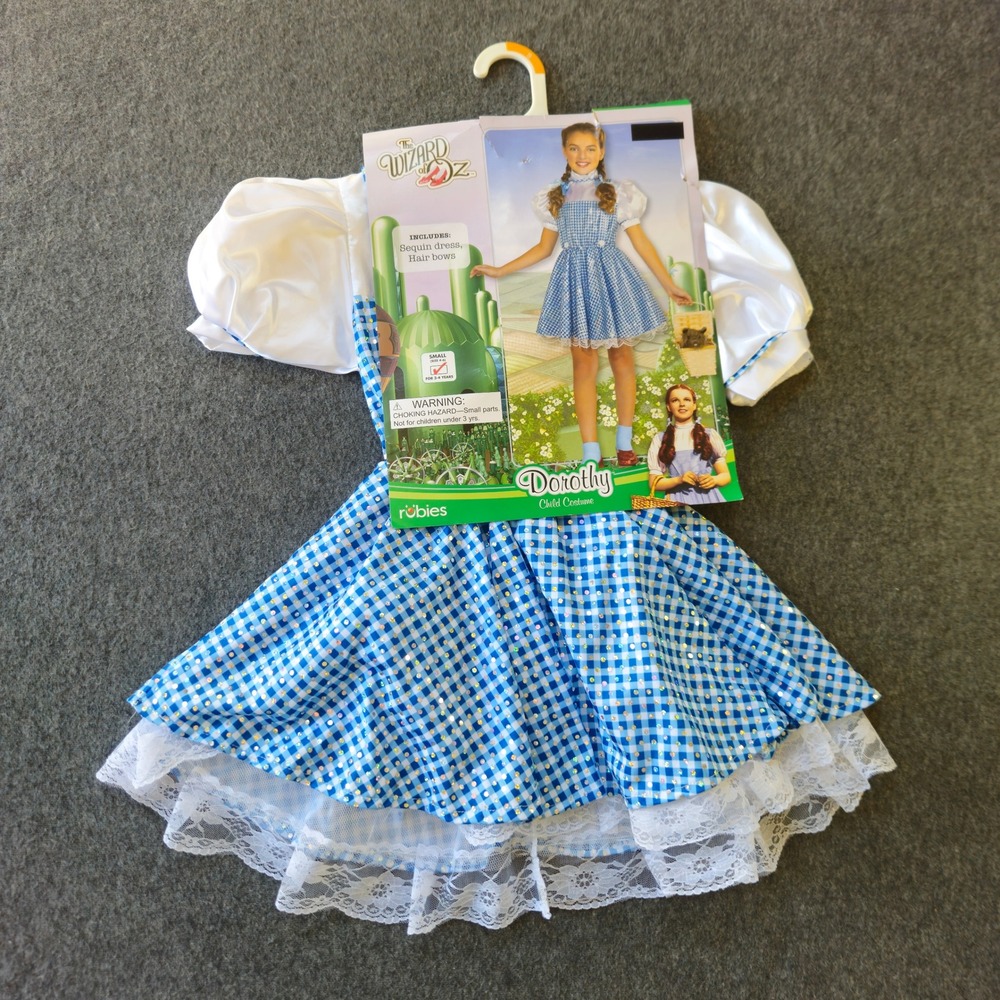 New! Rubies Dorothy Costume Child Small 4-6 Blue Gingham Sequin Wizard of Oz